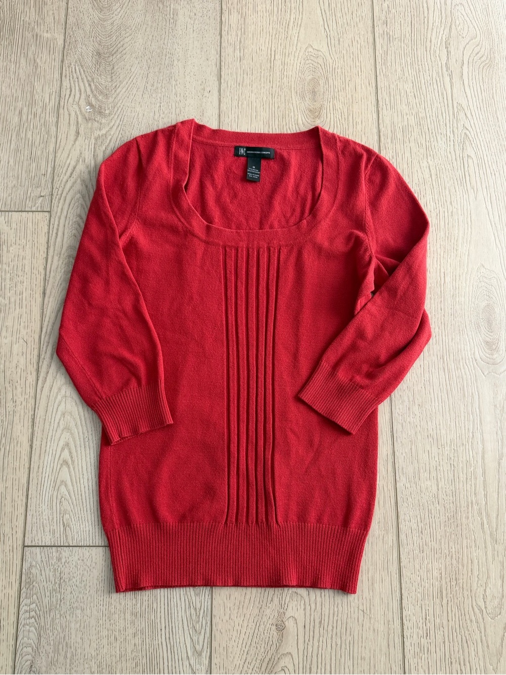 INC International Concepts Red Scoop Neck Knit Sweater